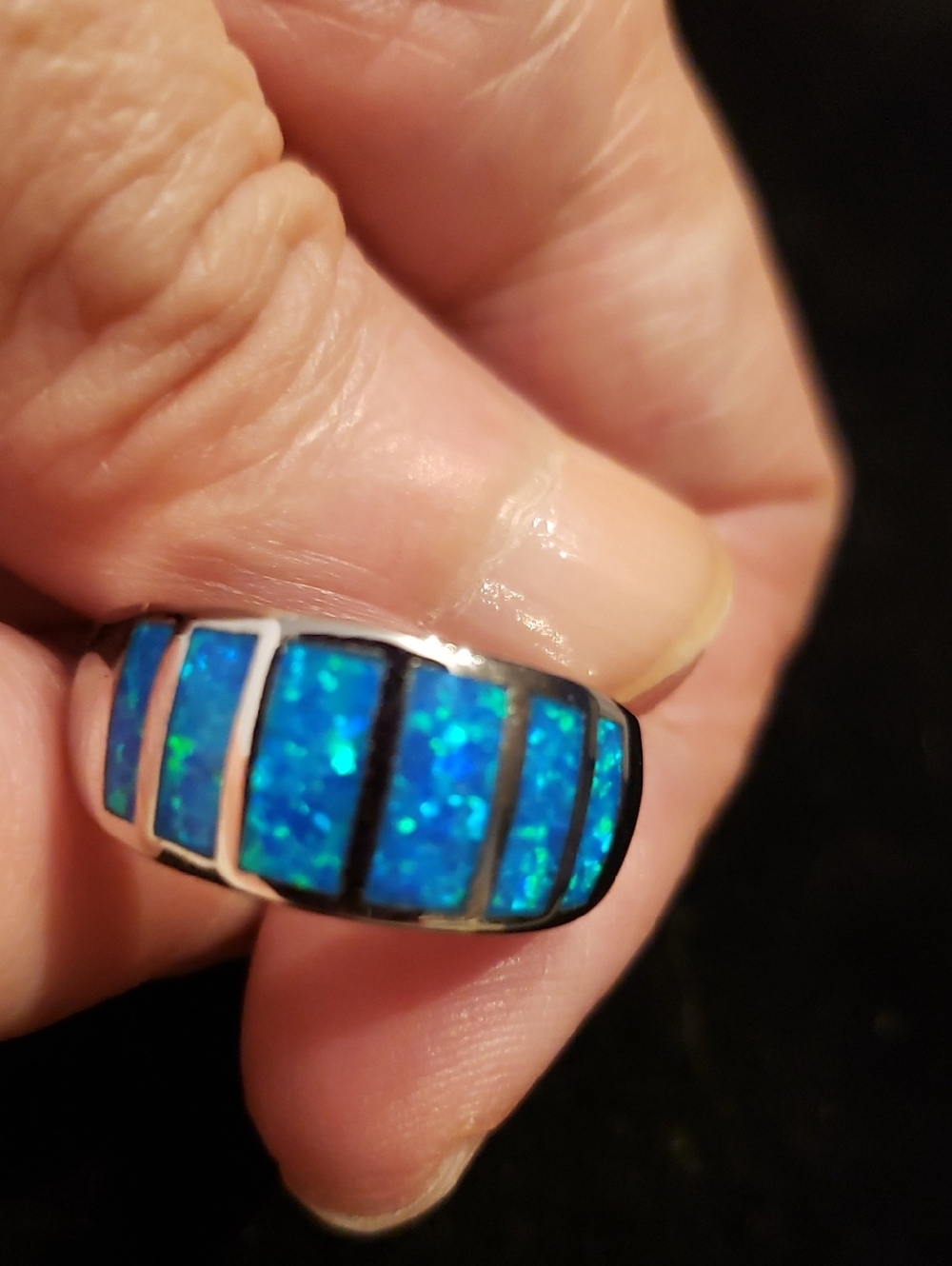 NEW SZ 9 Sterling Opal, Created, Stamped 925 Hallmark, Inlay Opal In Silver, - Picture 7 of 7